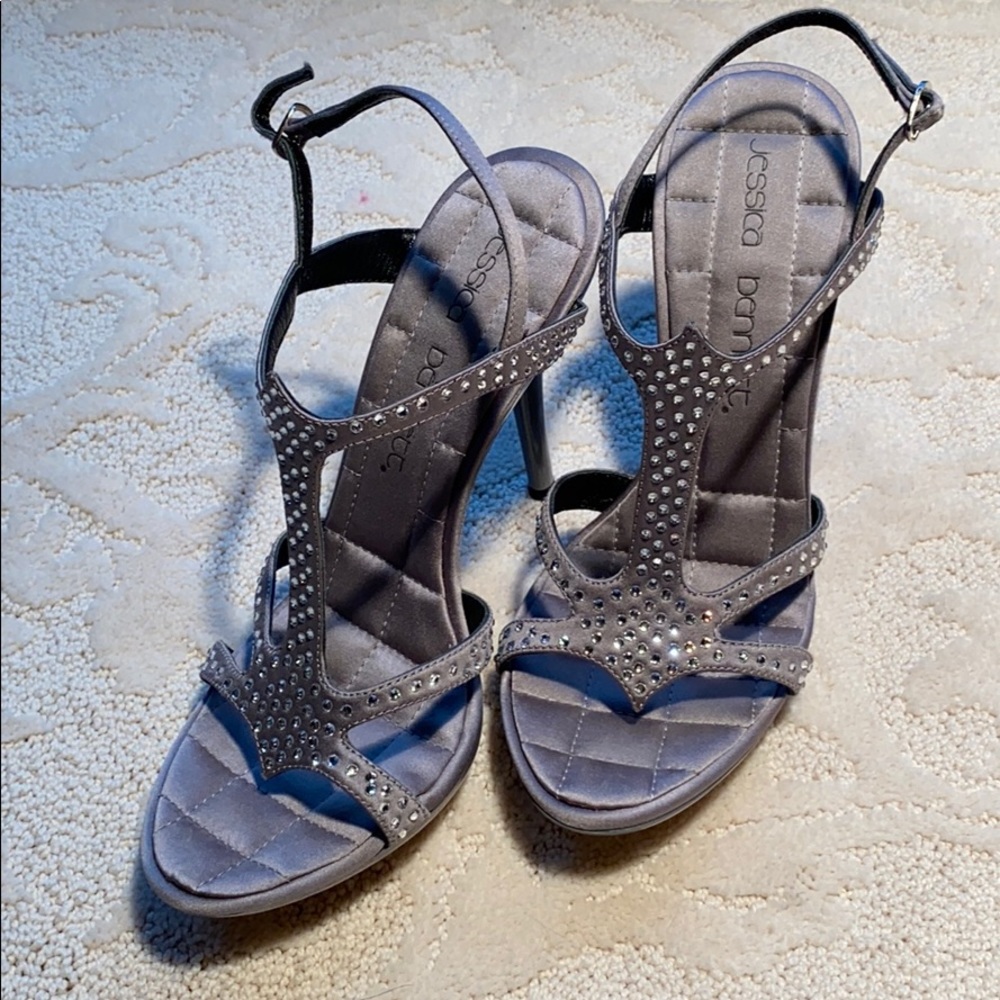 Gray jeweled heels